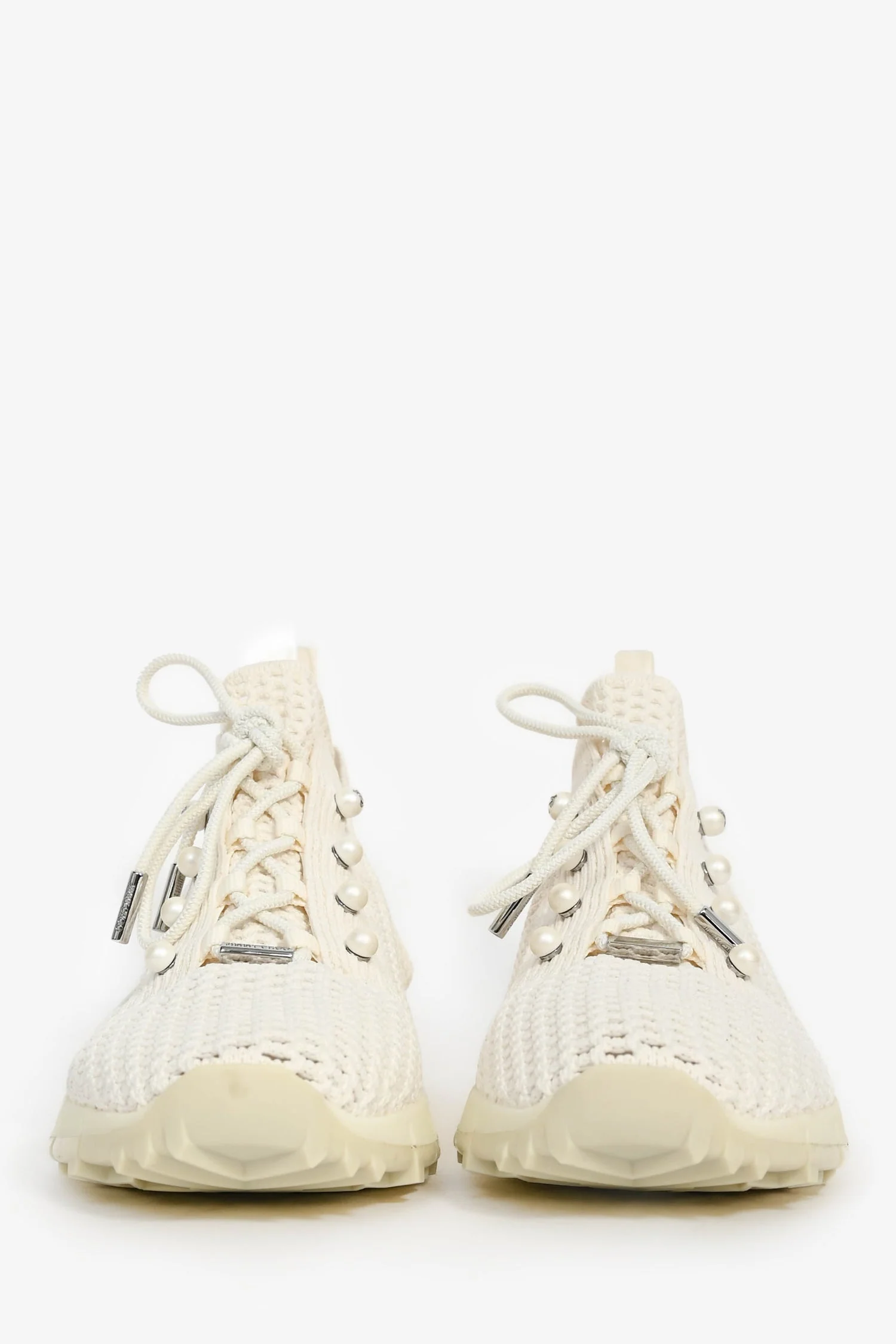 Jimmy Choo White Crochet Knit Sneakers Size 36.5 - Image 3