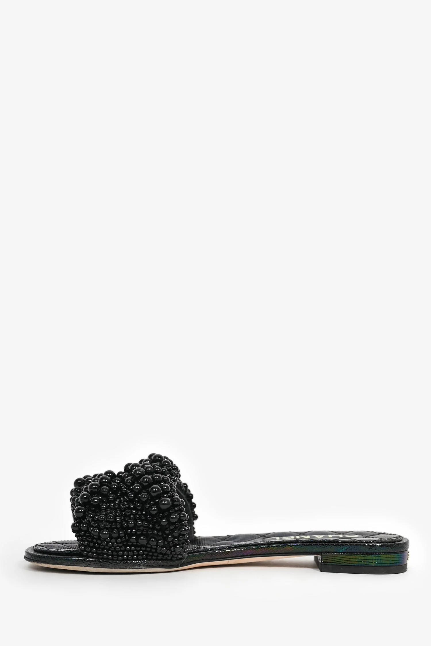 Pre-Loved Chanel™ Black Iridescent Beaded Slides Size 36 - Image 4